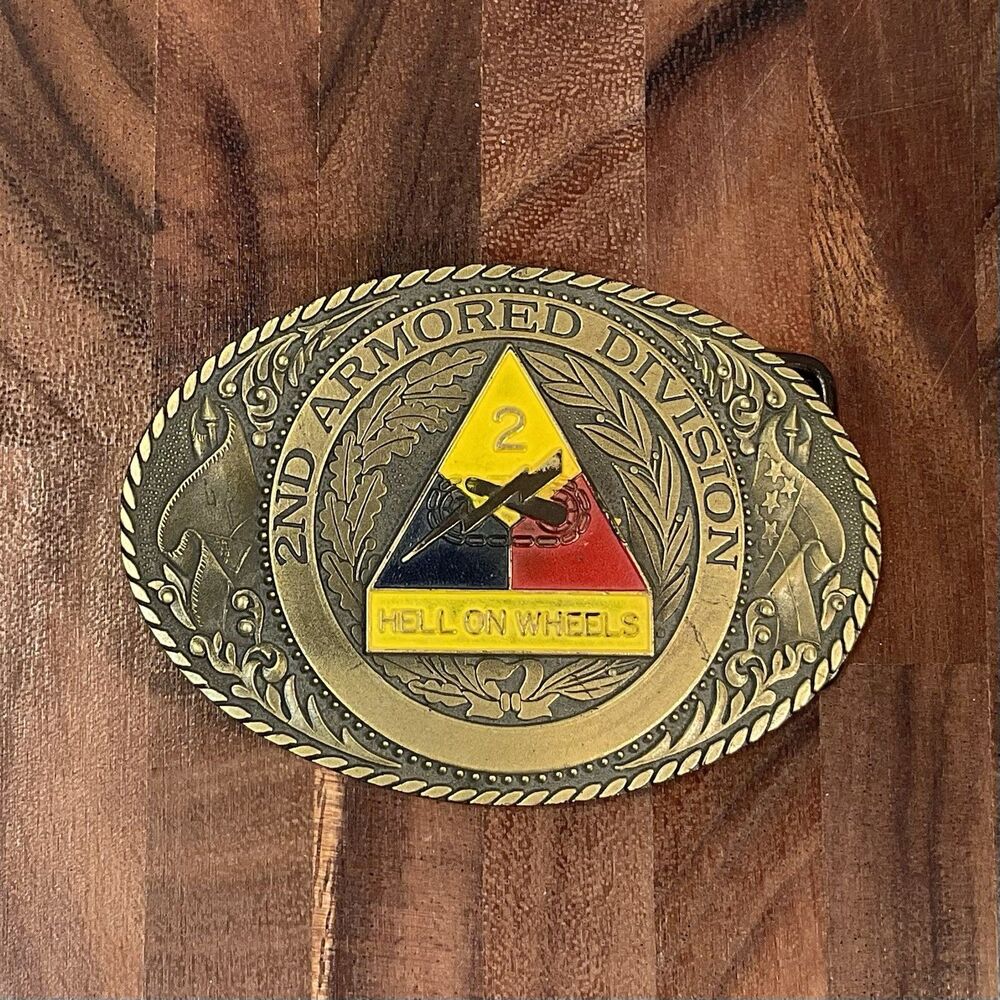 U.S. Army 2nd Armored Division Belt Buckle “Hell On Wheels” Brass